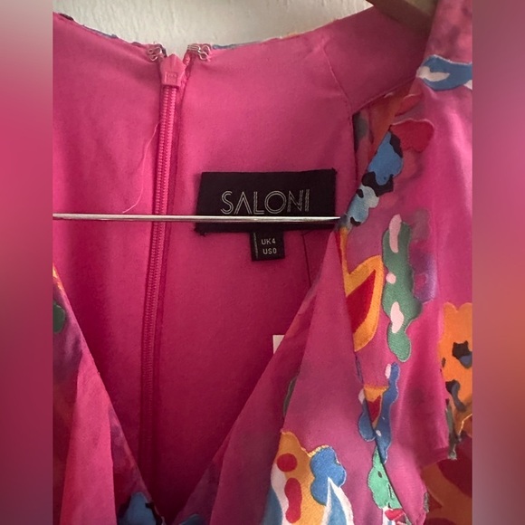 SALONI Rita Floral Silk Midi Dress in Pink Begonia Sz XS - Picture 6 of 6